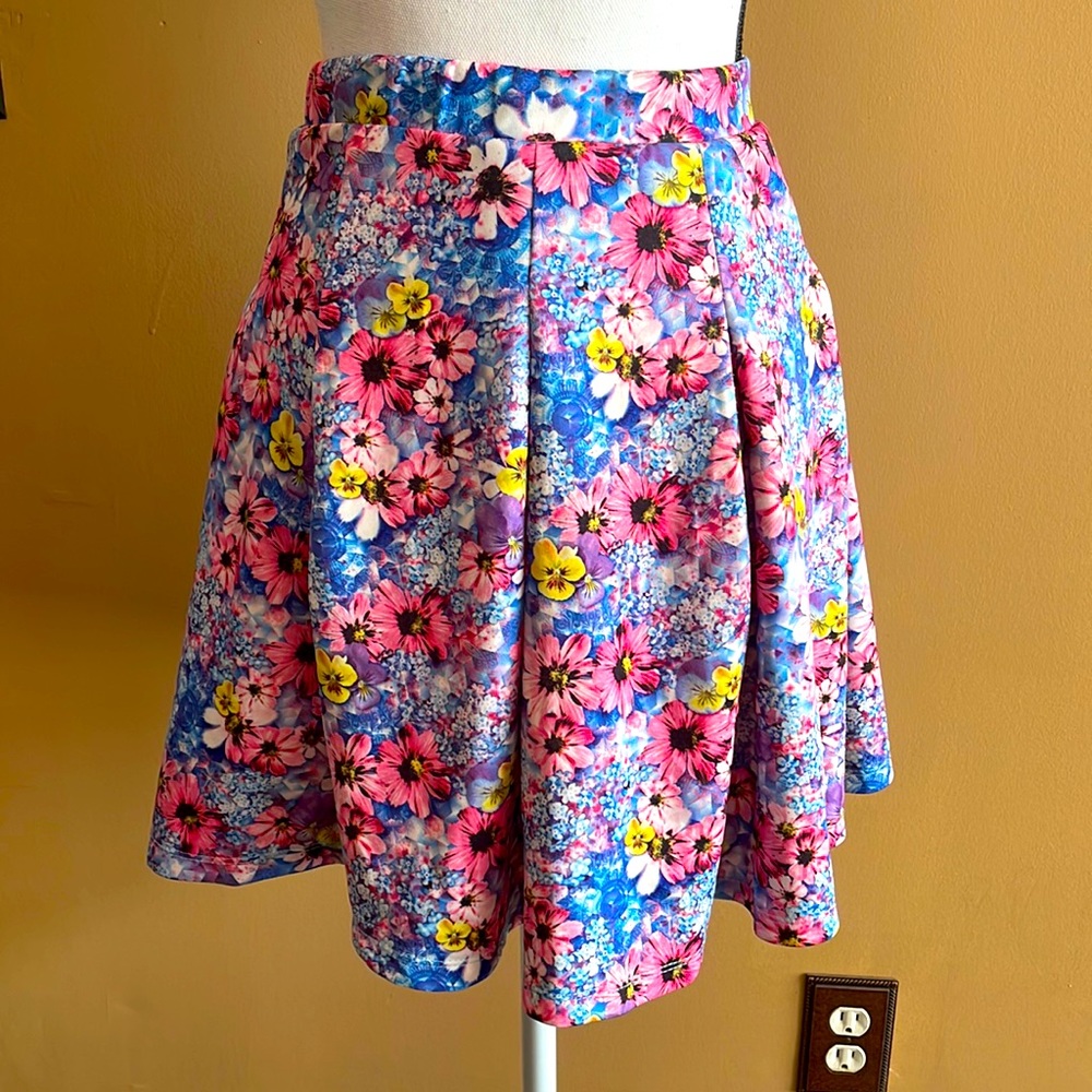 Blue Flower Skater Skirt Small